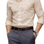 Classic Beige Formal Shirt for Men with Grey Formal Pants