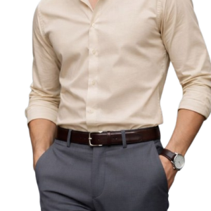Classic Beige Formal Shirt for Men with Grey Formal Pants
