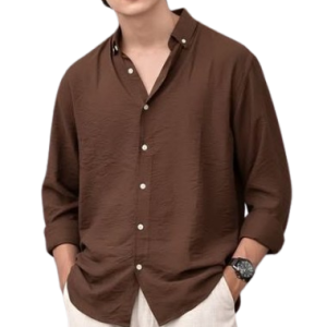 Men Dark Brown Casual Cotton Shirt
