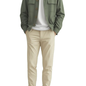 Men Olive Green Casual Overshirt Jacket