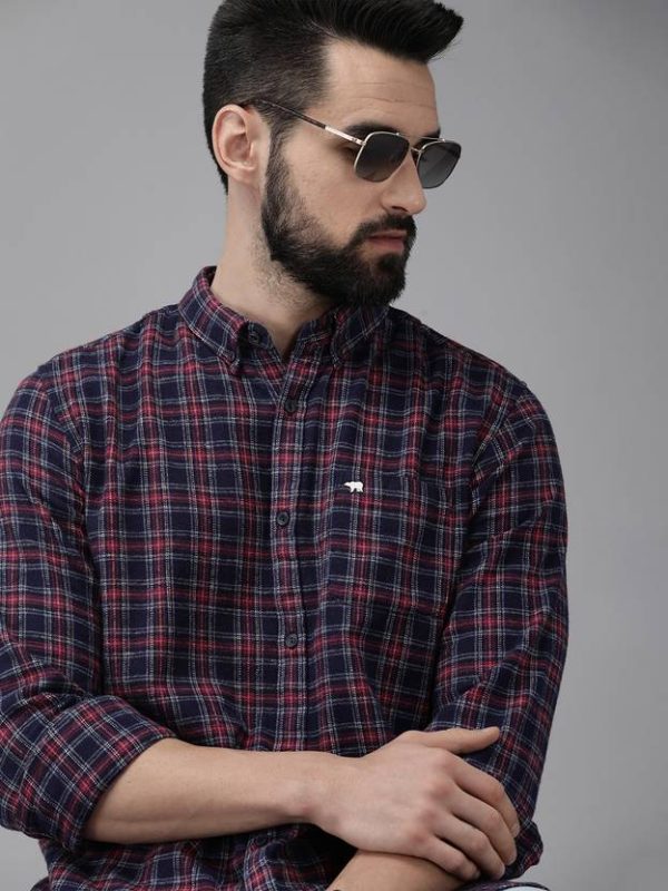Men Checked Casual Shirt with Mandarin Collar