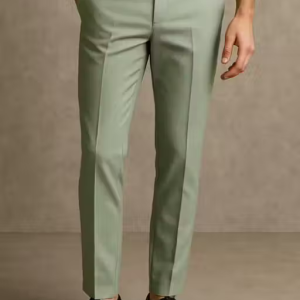 Men’s Sage Green Slim Fit Formal Trousers for Office & Party Wear